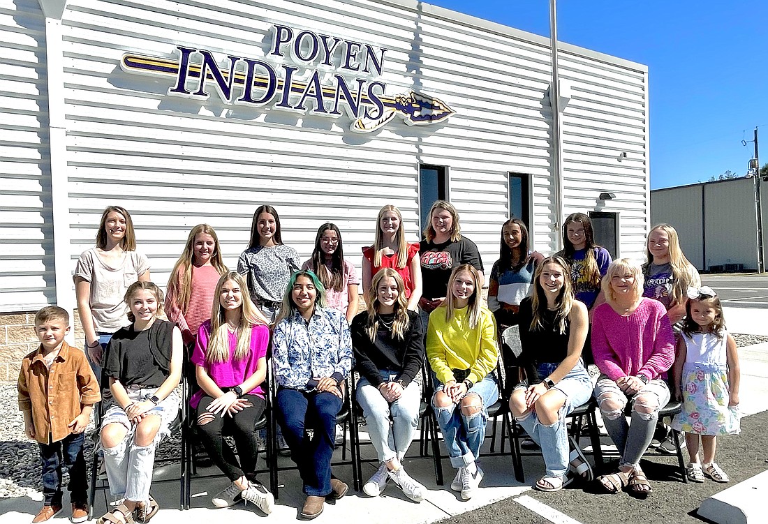 The 2022 Poyen High School Homecoming Court is as follows: (Back Row, L-R) Ava Speer, Aubryn Baldwin, Gannyn Murphy, Madisyn Poe, Princess Halee Hull, Madelyn Jewett, Macy Riley, Mallory Burrow, (Front, L-R) Shaw McJunkins, Gracie Smith, Kacey Hopkins, Arleth Sanchez, Queen Analyn Pacheco, Leah Petty, Rachel Ellison, Olivia Spurlin, and Bella Russell. The Poyen Indians celebrated with a 42-o shutout win over the Foreman Gators during Friday night’s game.