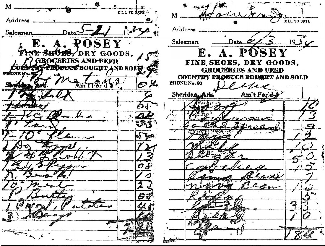 Grocery Ticket from the Posey store circ 1934