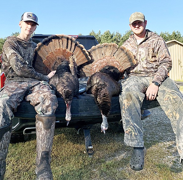 Joshua Hollinger (left) and Tadd Daggett (right) killed both of these long-beards on opening morning of turkey season, April 17, 2023. Joshua’s gobbler weighed 19 lbs with a 9” beard and 5/8” spurs. Tadd’s gobbler weighed 18 lbs with an 11 1/4” beard and 1” spurs. They were both killed just east of the Molly Hogan Field. Photo Submitted