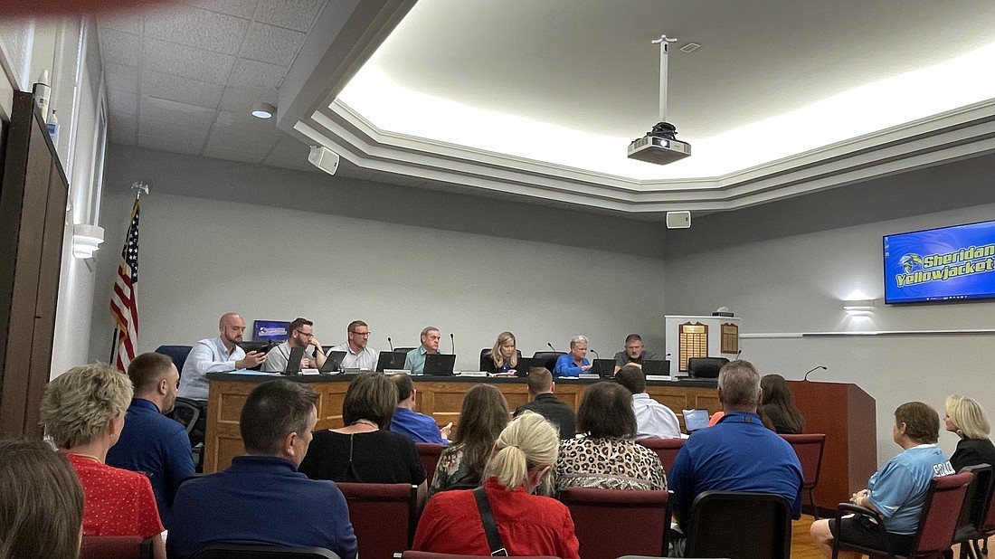 Sheridan School Board members met last week discussing multiple topics from student achievements to the Capturing Kids Hearts program to approving a $2 per hour raise for bus drivers. Photo by Gretchen Ritchey