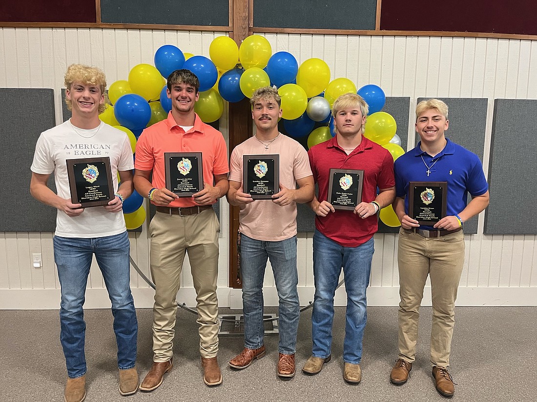 Yellowjacket baseball team members named 5A South All-Conference Baseball are Logan Ward, Jarrett Atchley, Landen Feimster, Gabe Kuttenkuler and Landen Kizer.