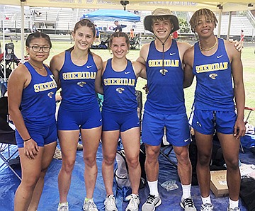 Five Sheridan athletes took part in the year-ending heptathlon/decathlon. Those attending were (from left) Julie Lieu, Sophia Allen, Macy Moring, Nathan Uptagrafft and Izaiah Owens.