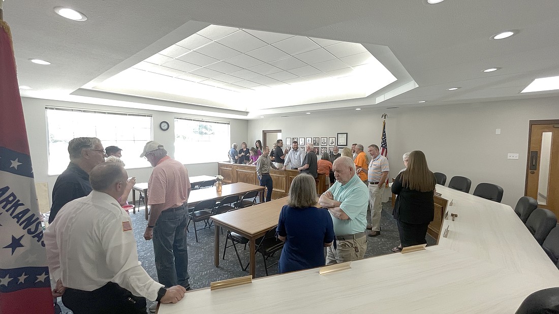 Sheridan City Hall recently held a grand re-opening ceremony to celebrate renovations made to the building over the past several months bringing the building up to ADA compliant standards and giving it a fresh look. Phases III of the renovations was the council chamber as shown above. This included new paint and new flooring. And a remodel of the ramp into the room to make it ADA compliant. The council chamber is used for Council meetings and other city functions. Many community leaders and residents joined Mayor Cain Nattin and council members last week at the event. Photo By Gretchen Ritchey