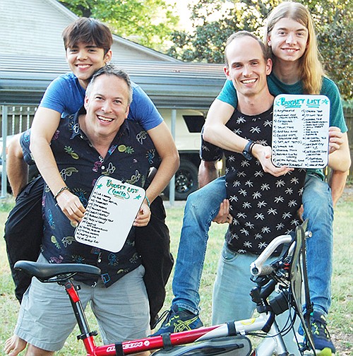 Yannick Reich (second from right), a former exchange student hosted by Sheridan resident Justin Wise (second from left) recently returned to the U.S. and Sheridan to cross off another of his bucket list items, a list created with Wise. Also pictured are Wise’s current exchange students Reno Schaefer and Vinny Da Silva. Photo By Brittany Black