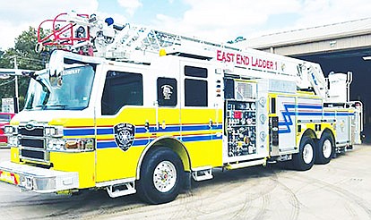 EAST END FIRE DEPARTMENT recently received its new ladder truck. The purchase of the truck was made possible in part by an increase in the community’s fire dues, a measure that was approved by voters last year.