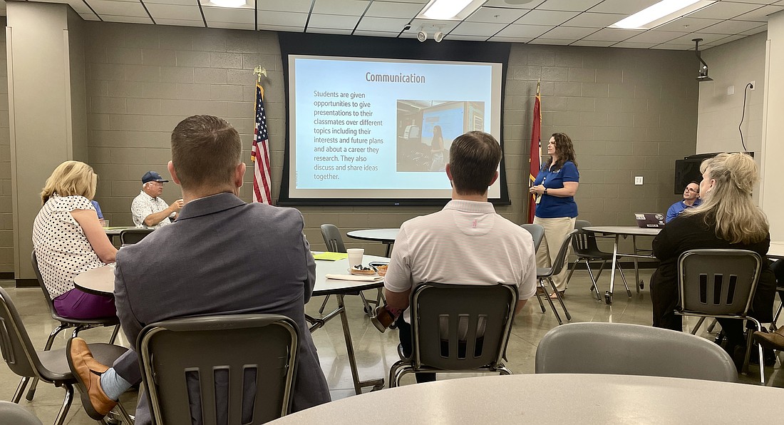 Abana Nevens speaks to attendees at the monthly Grant County Chamber of Commerce breakfast about the Jobs for America’s Graduates (JAG) program at Sheridan High School. (Photo: Gretchen Ritchey)