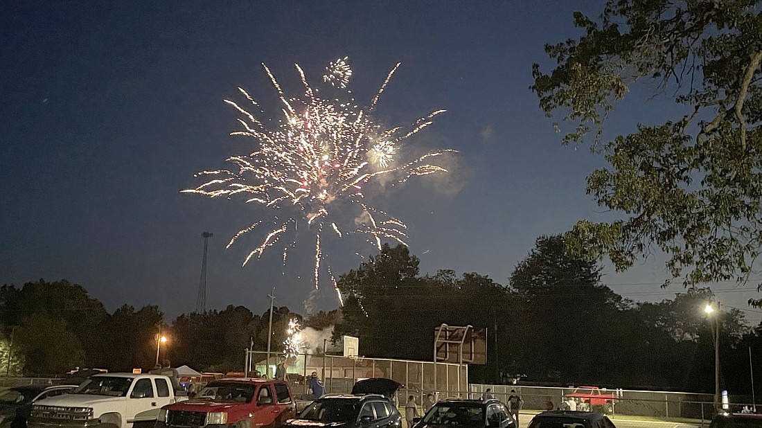 Rockets burst in the air at Tull's July 4th fireworks display in 2024. (Photo: Gretchen Ritchey)
