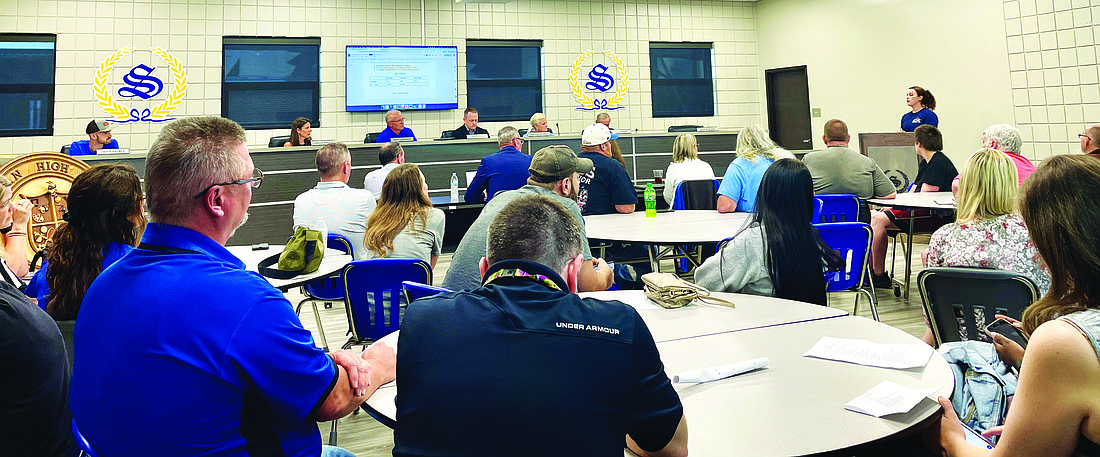 Brit Connelly speaks to the Sheridan School District Board of Education during its monthly board meeting on Monday, July 14. Connelly as well as other homeschool parents expressed concerns from a statement made during the June meeting by board member Wade Crosswhite. (Photo: Gretchen Ritchey)