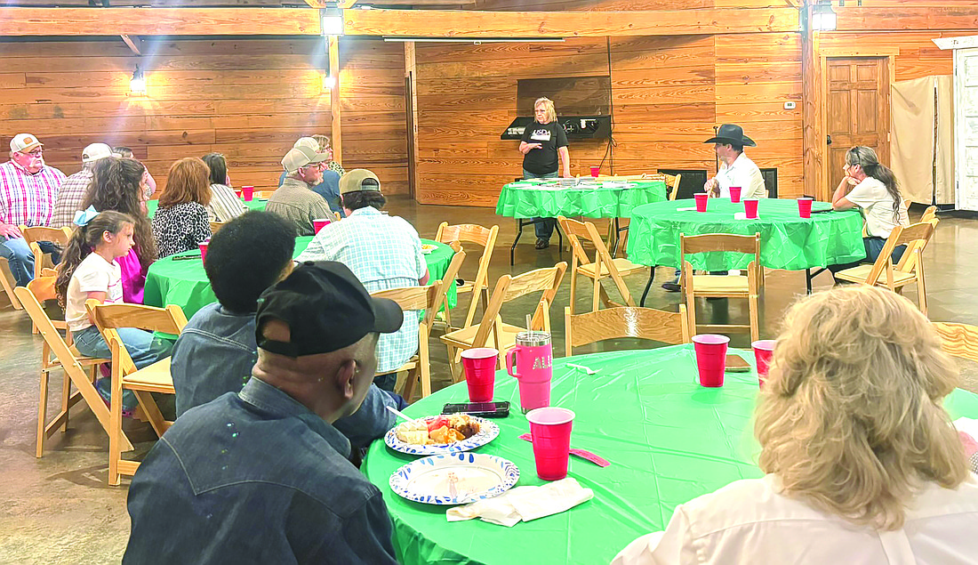 Reba Eakley explains USDA Farm Service Agency programs available to farmers in Grant County during the Grant County Cattlemen’s Association meeting on Thursday, Sept. 25. (Photo: Gretchen Ritchey)