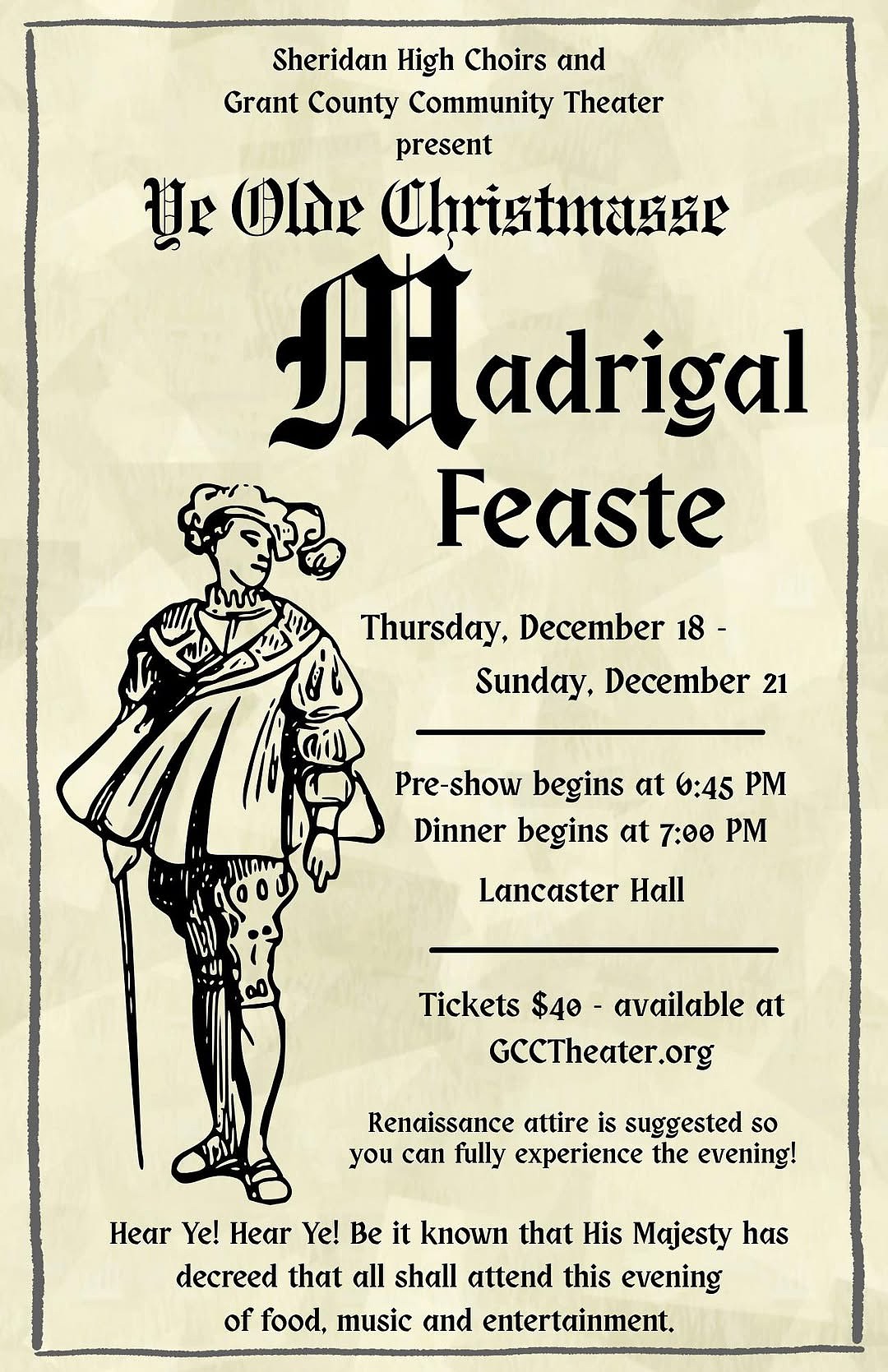 Party like it’s 1520 at this year’s madrigal event, set for Dec. 18-21.
