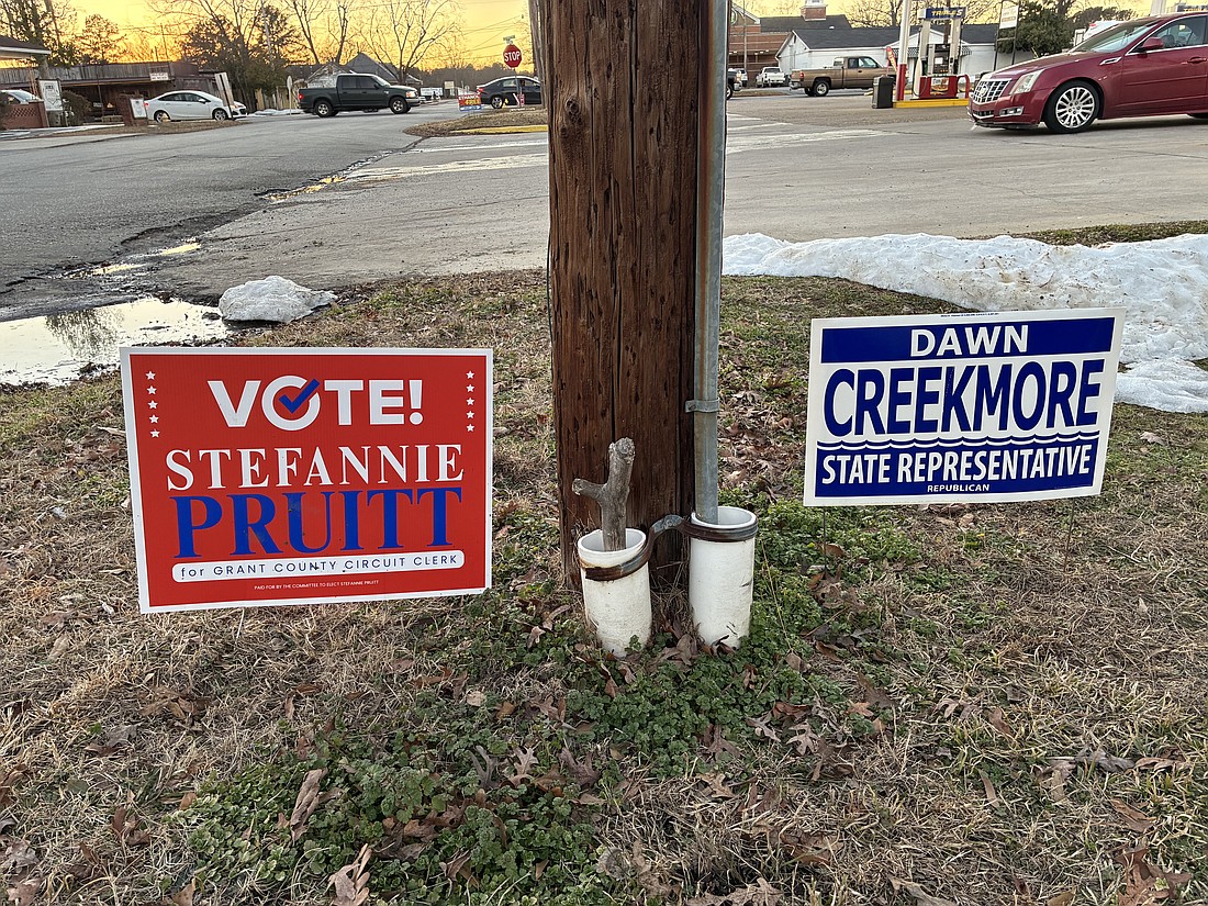 Political candidates have sprinkled their signs all over town in hopes of attracting voters who will start voting as early as Feb. 17. (Photo: Byron Tate)