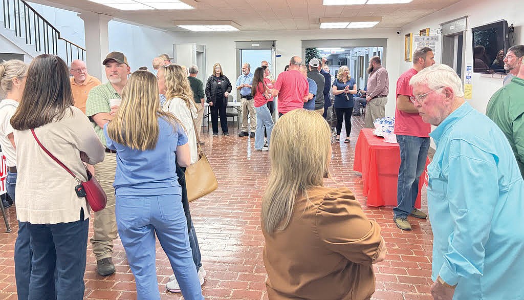 About 75 people gathered in the foyer of the Grant County Courthouse on Tuesday evening as votes were being counted in several county and state races. (Photo: Gretchen Ritchey)